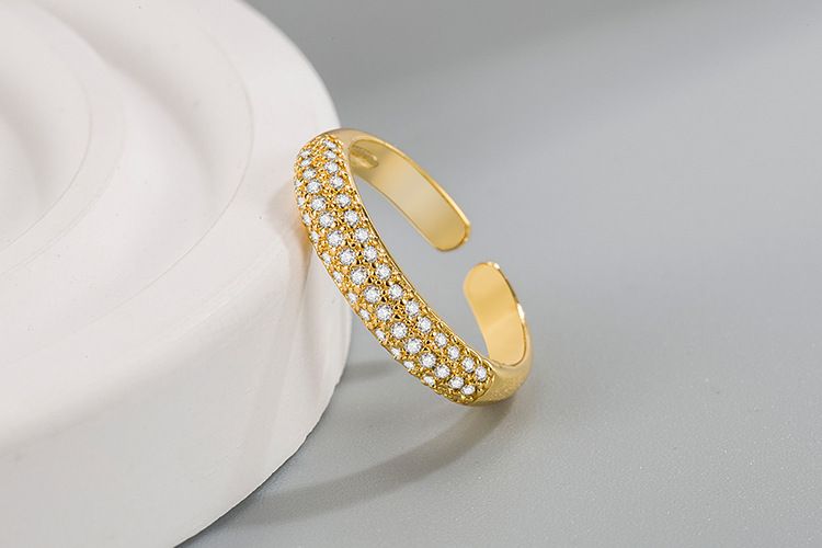Ringe, goldfarben, Öffnung mit Diamanten, verstellbare Damenringe, Zirkonschmuck, Ringe im Ins-Stil_voghion.com