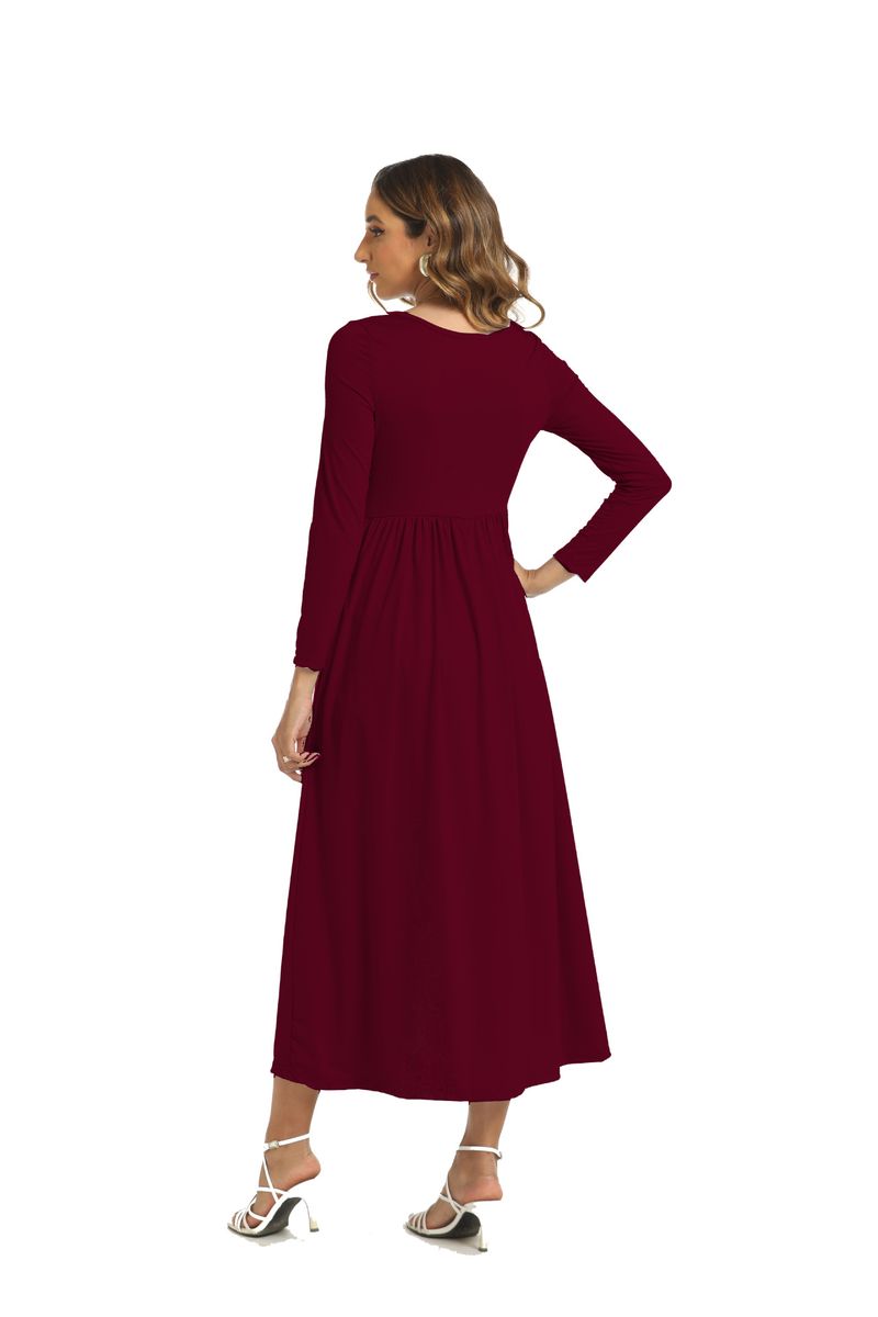 Elegant Maxi Dress With Flutter Sleeves Inspired Long Sleeve Dress For Women (S-XL, Round Neck, A-Line, Wine/Black/Navy, Modest & Chic)_voghion.com