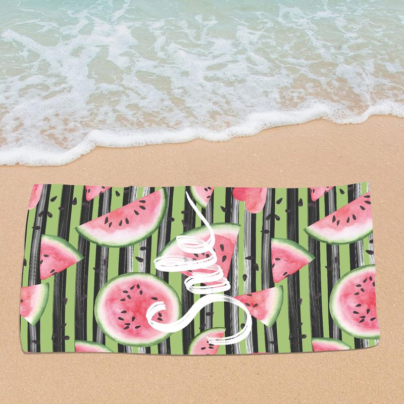 Watermelon Striped Beach Towel - Quick Dry, Ultra Absorbent & Double-Sided Flannel, For Pool, Vacation & Travel (80x160cm)_voghion.com
