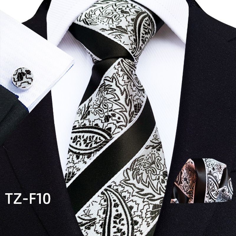 Yongfengzhi 2025 Paisley Waist Flower Men's Tie Pocket Square Cuff Three-Piece Set_voghion.com