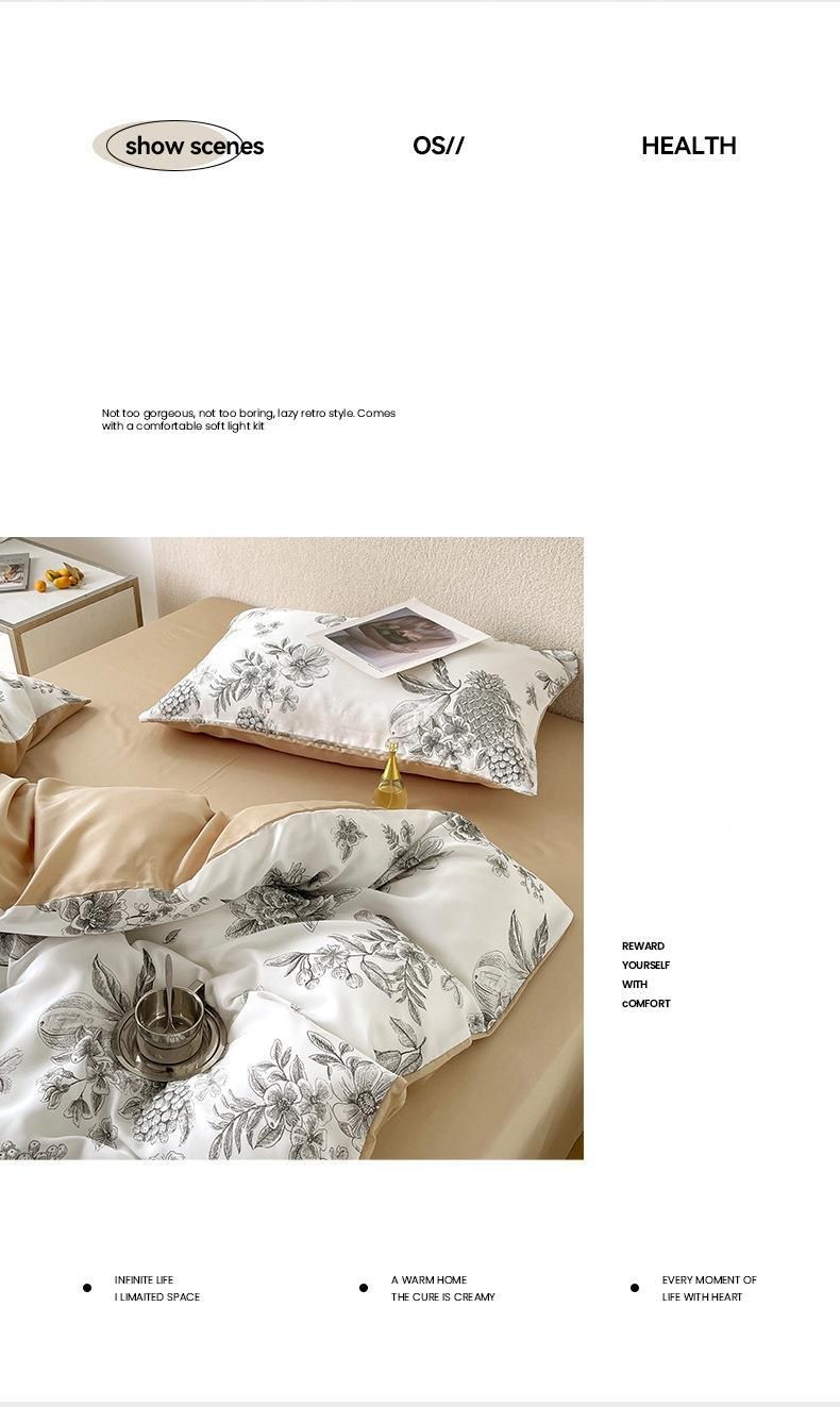 Copripiumino letto in Lyocell Tencel di lusso leggero, stile pastorale americano, anni '10, set da quattro pezzi per dormire nudi, sensazione di freschezza._voghion.com