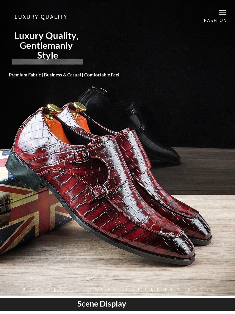 Voyage 2023 Spring New Business Pointed Crocodile Pattern Leather Side Buckle Casual Men's Shoes Dropshipping_voghion.com