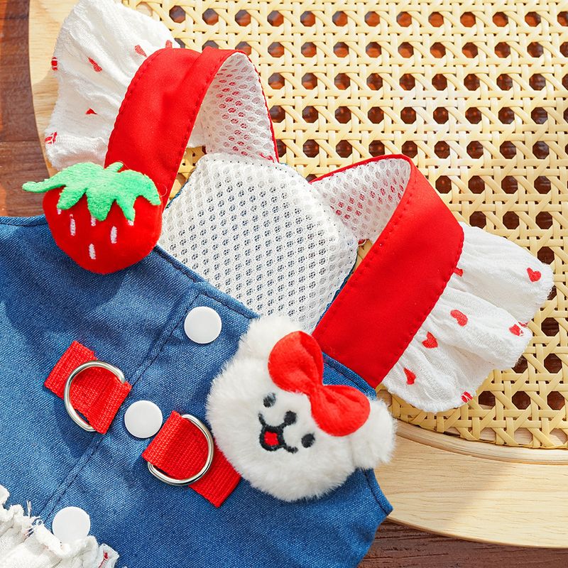 Pet Harness Cat Small Medium Dog Clothes Leashable Teddy Bichon Pomeranian Denim Plush Dress_voghion.com