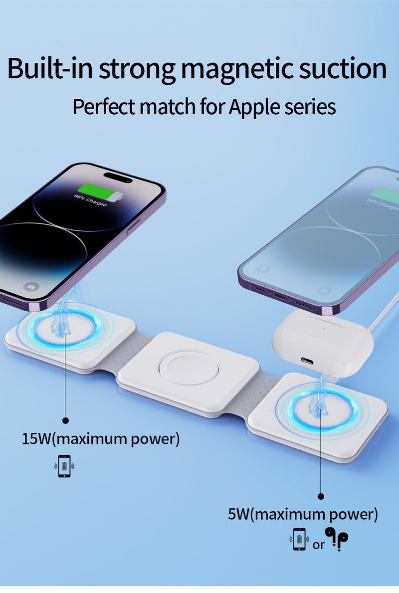 Das neue kabellose 3-in-1-Ladegerät ist faltbar und für die kabellose 3-in-1-Aufladung von Android-Mobiltelefonen und Uhren von Epple geeignet._voghion.com