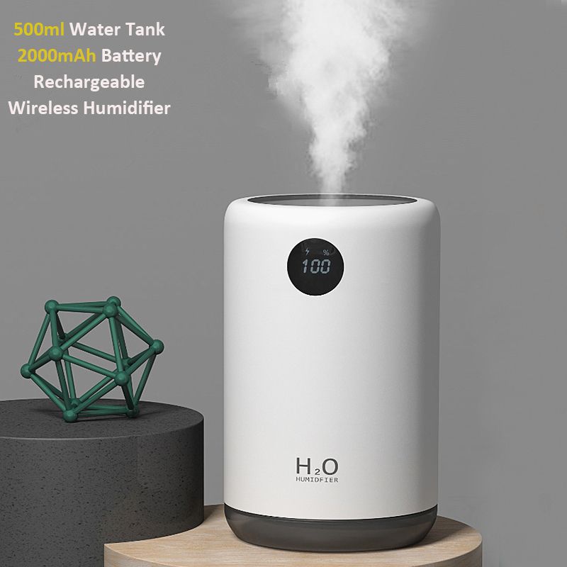 Umidificatore ad ultrasuoni wireless 500ML 2000mAh Diffusore di aromi portatile con nebbia d'acqua Durata della batteria Mostra aromaterapia Umidificatore_voghion.com
