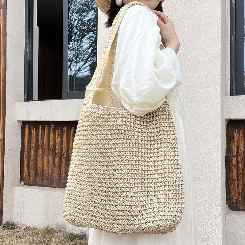 Straw For Women 2025 New Summer Versatile Casual Shoulder Forest Style Handwoven Large Capacity Beach Bag_voghion.com