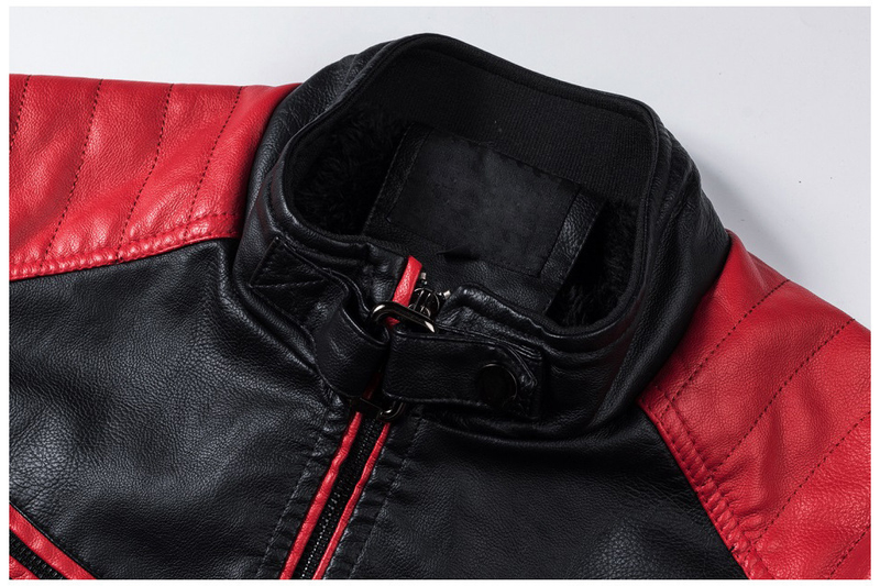 Men's Clothing leisure motorcycle patchwork leather jacket men's fashion stand up collar retro warm leather jacket_voghion.com