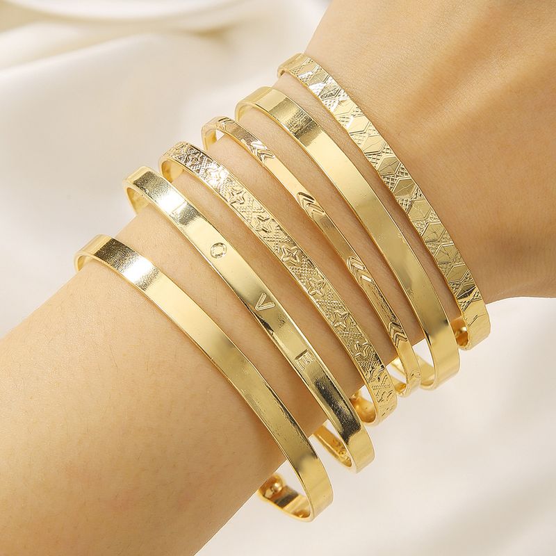 Bohemian Style LOVE Letter Bracelet Set Hammered Arrow Diamond Pattern Exaggerated Personality Open Bracelet_voghion.com