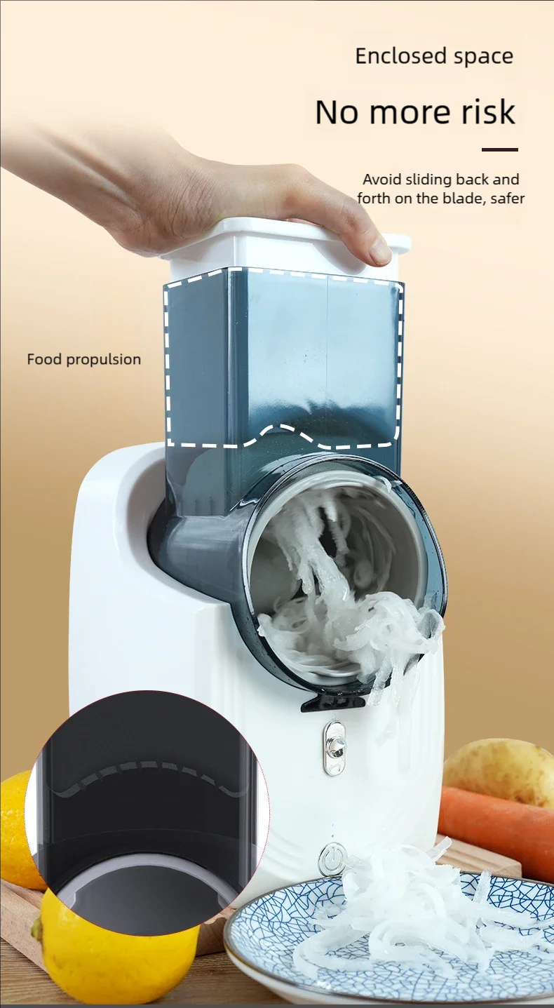 Multifunktionaler Gemüseschneider, elektrischer Gemüseschneider für den Haushalt, Gemüsehobel und -raspeln, automatisch_voghion.com