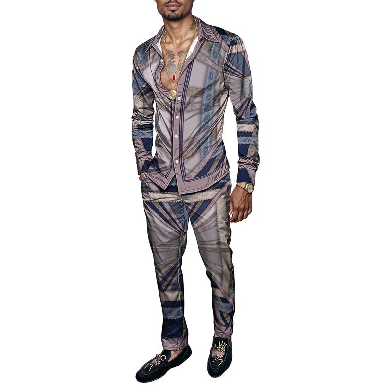 2025 Spring Summer Men Shirt Set Brand Print Fashion Printing Two Piece Set Mens Light Luxury Lightweight Party Long Sleeves_voghion.com
