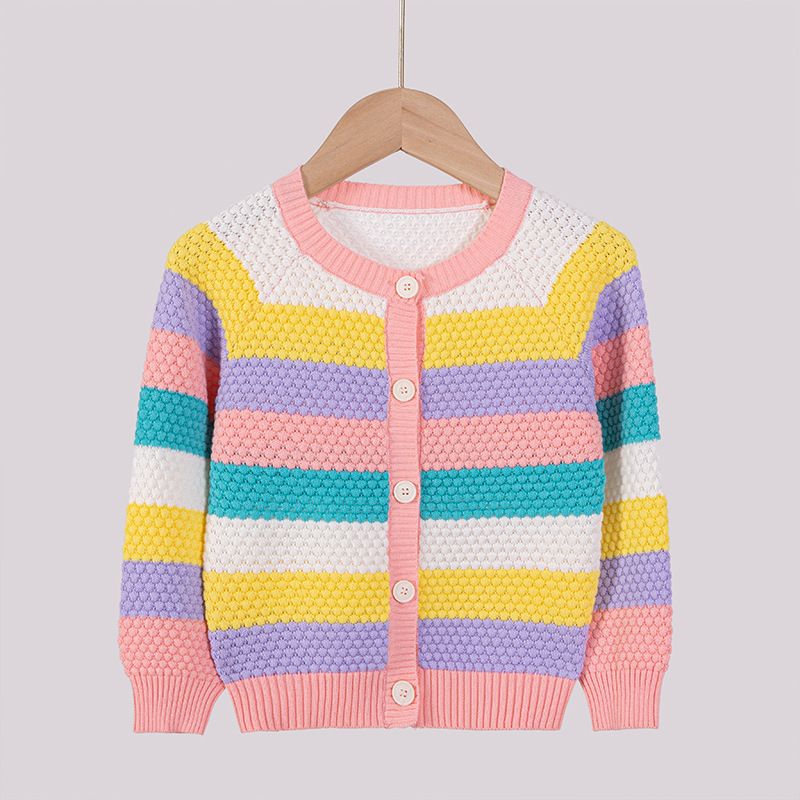 "Utridevn Kinder-Strickjacke mit bunten Streifen – Langärmliger Pullover mit Knopfleiste aus weicher Baumwolle für Jungen und Mädchen (3–8 Jahre, 100–140 cm)"_voghion.com