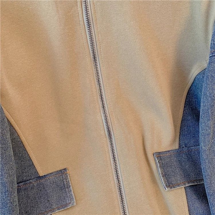 Damkläder Denim patchwork toppar för flickor vår och höst nya högstadieelever breda ben långa byxor tvådelad kostym_voghion.com