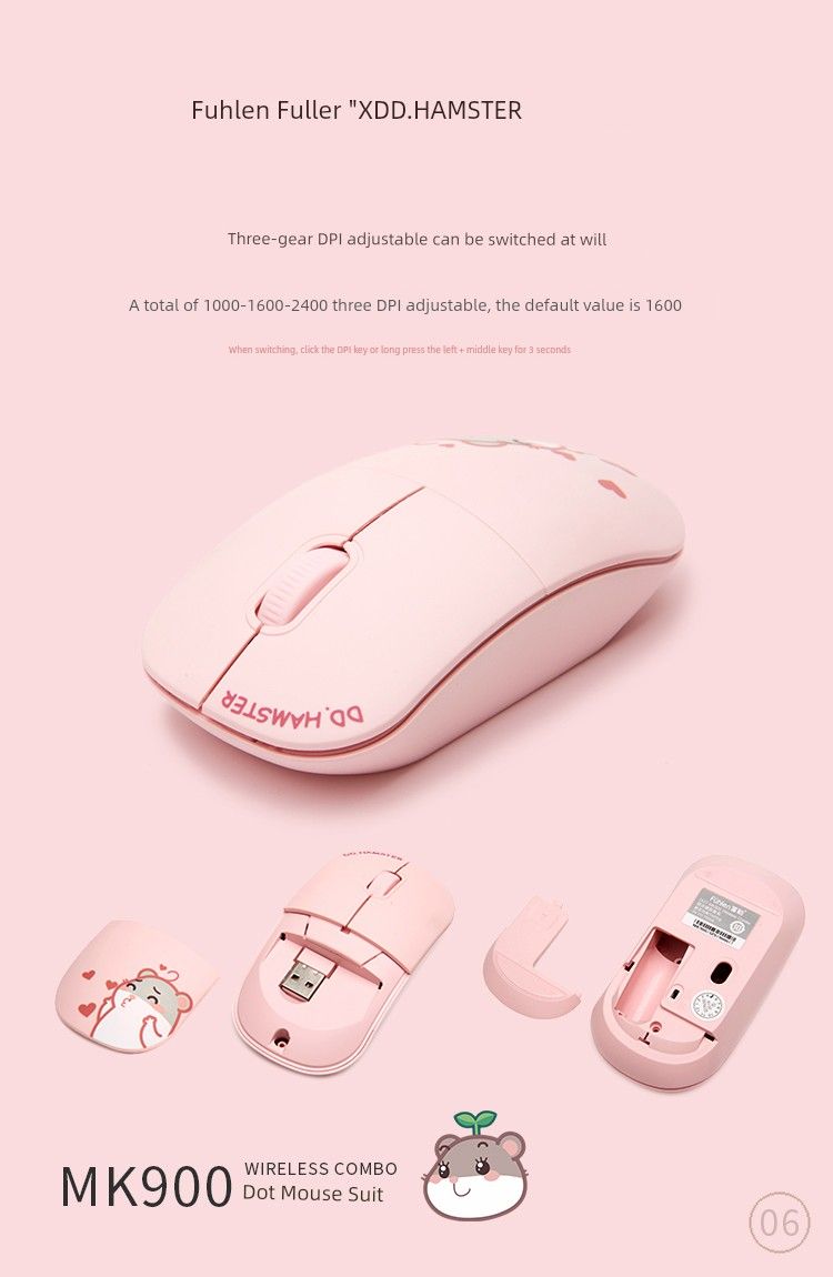 Fule 900 Wireless Set Girls Cute Hamster Laptop Desktop For Home Office Keyboard And Mouse_voghion.com