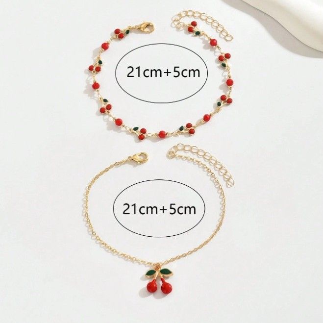 Set di cavigliere a doppio strato in stile spiaggia, con smalto colorato e frutti estivi, per donna_voghion.com