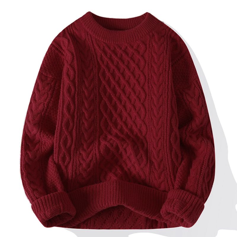 Cardigan da uomo in maglia spessa a trecce con scollo rotondo, tinta unita, stile autunno-inverno, strato interno di base_voghion.com