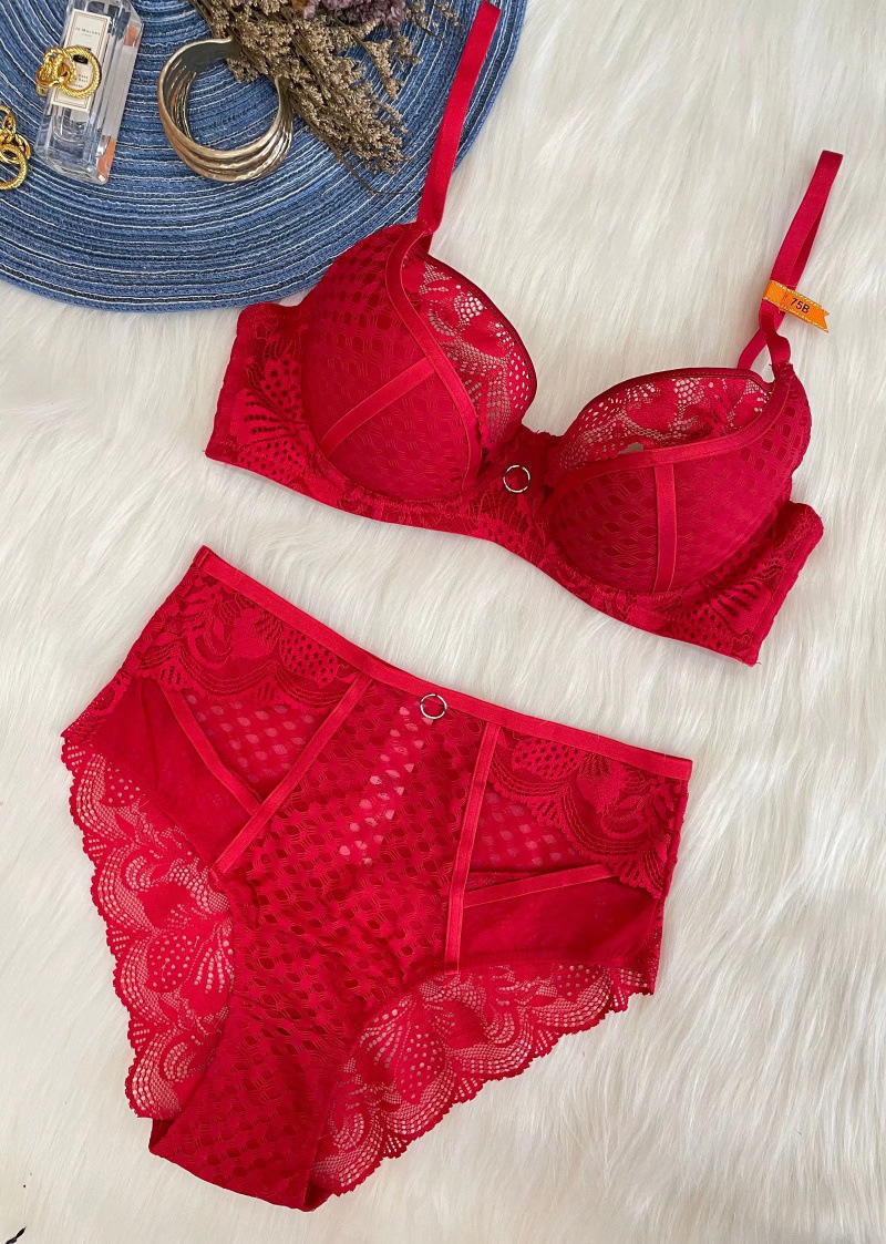 Lingerie sexy in pizzo, cotone sottile da donna, colore a contrasto, reggiseno piccolo, anti-cedimento, reggiseno grande, estate_voghion.com