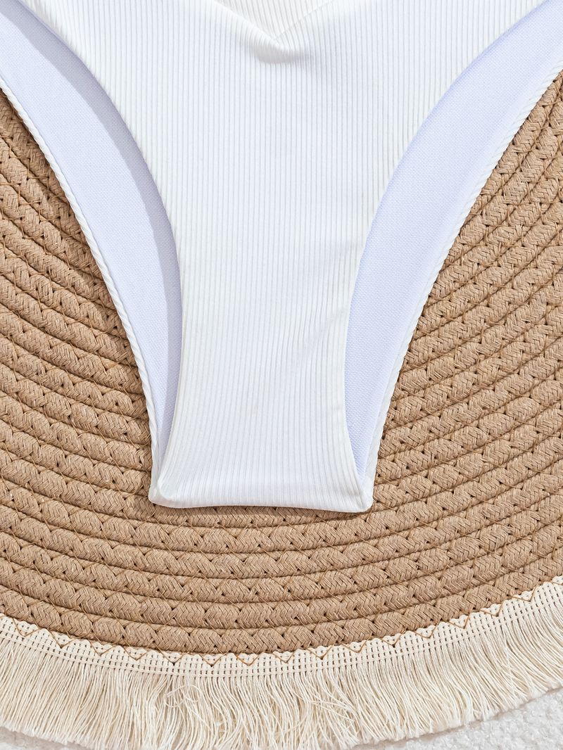 Costume da bagno da donna a vita alta, in tessuto morbido con motivo a croce a righe verticali, per spiaggia, vacanze, piscina e feste_voghion.com