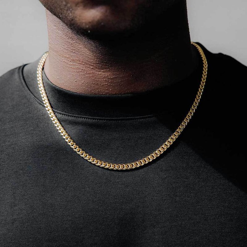 Collana da uomo in oro con catena cubana con fibbia a forma di D in acciaio inossidabile e titanio Hip Hop_voghion.com