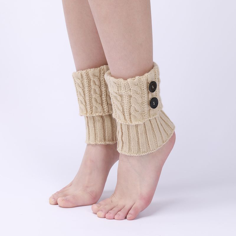 Bottes chaudes en laine neuve pour femmes, couvre-pieds, tricot d'automne et d'hiver, torsades de pâte frite, bouton, jambe courte, protège-genoux_voghion.com