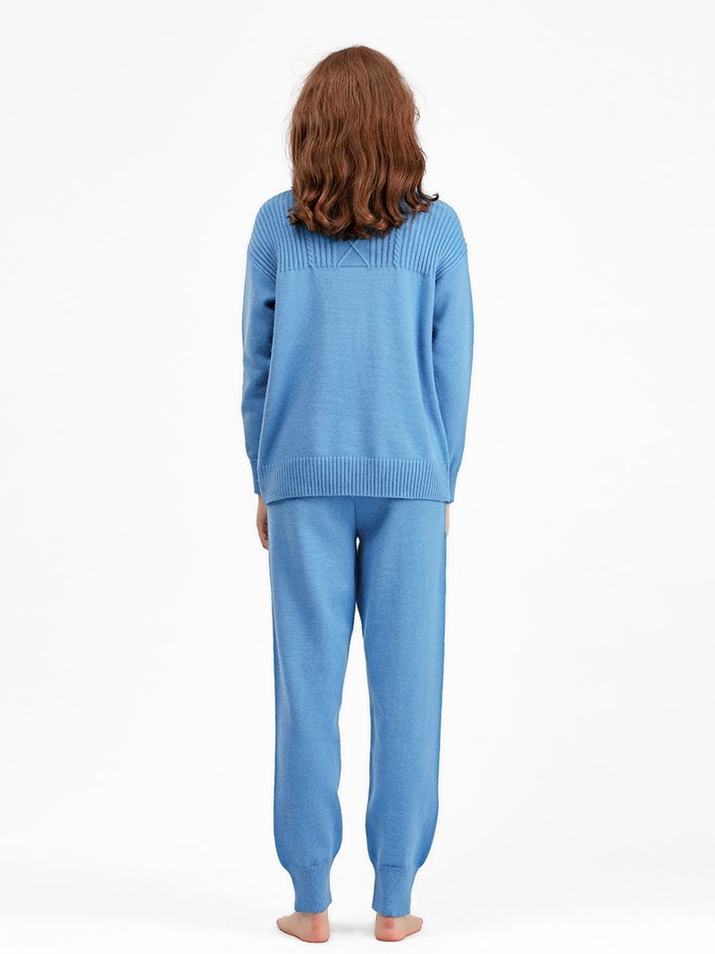 Ensemble de pantalons tricotés doux et polyvalents pour femmes, col mi-haut, pull ample décontracté, vent doux_voghion.com