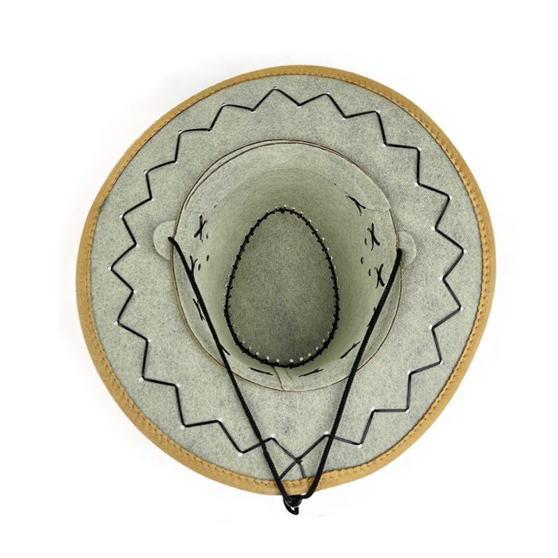 New Windproof Rope Western Cowboy Hat Men's Outdoor Sun Protection Sunshade Large Brim Knight Hat Retro Jazz Hat_voghion.com