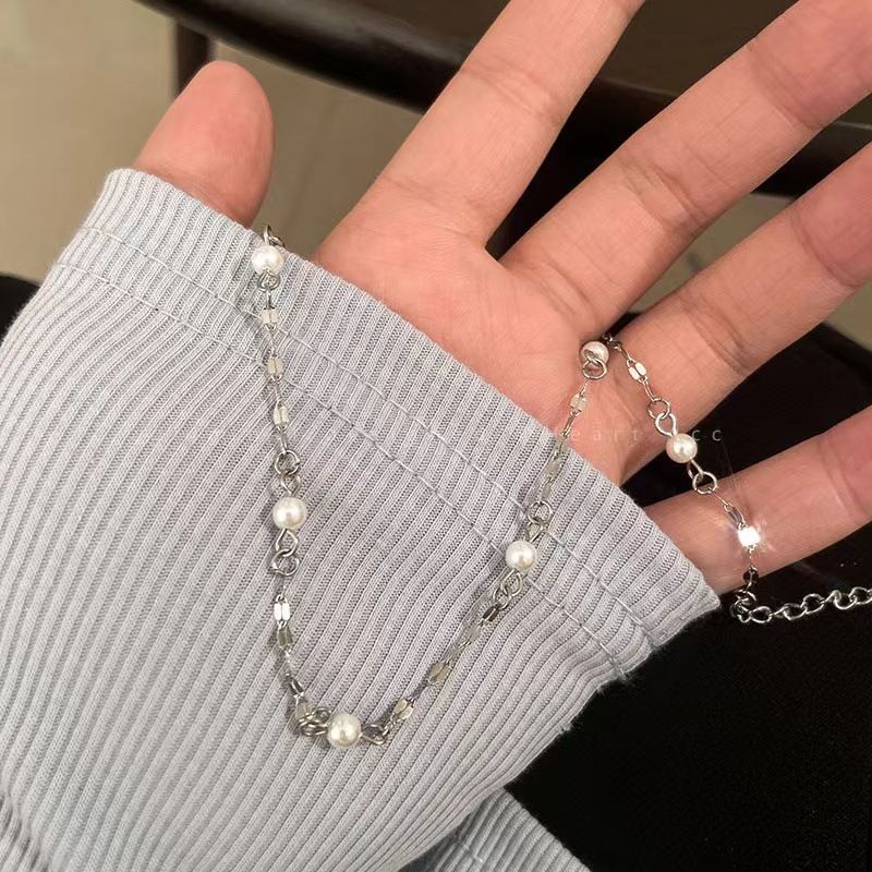 Collana con clavicola di perle non sbiadite in acciaio al titanio da donna, accessori per collane di nicchia dal design, temperamento semplice, collana versatile_voghion.com