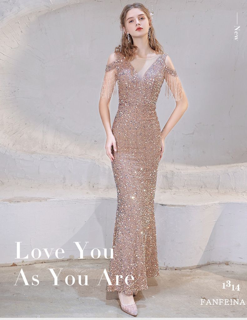 Kadın Giyim Yeni Sonbahar Ziyafet Mizaç Seksi Balık Kuyruğu Sosyetik Ev Sahibi Akşam Elbisesi_voghion.com