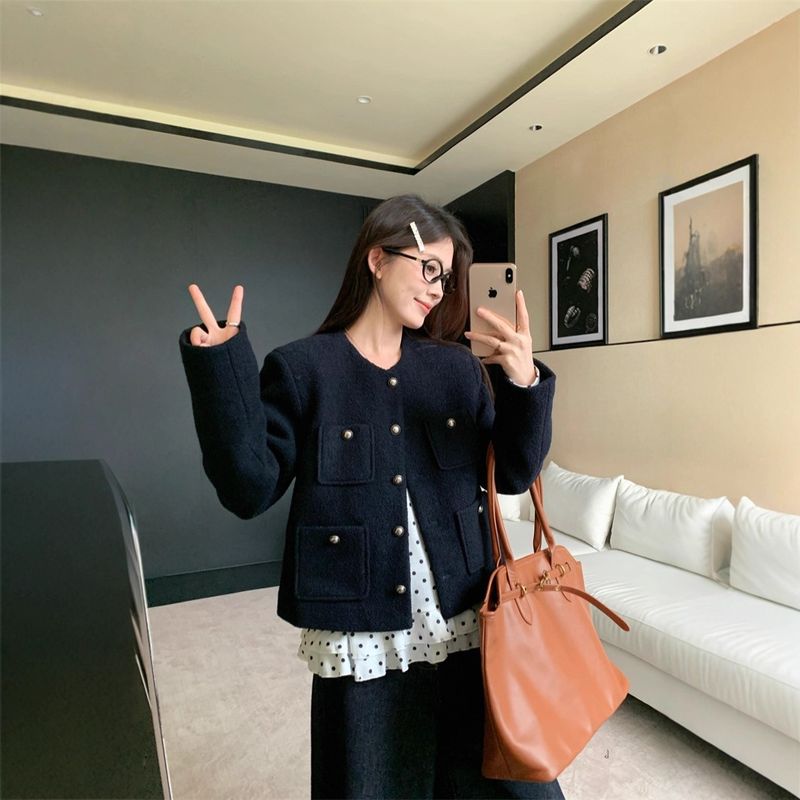 2025 Autumn Winter New Version Korean Style Versatile Loose Elegant Gentle High-end Feel Short Woolen Coat_voghion.com