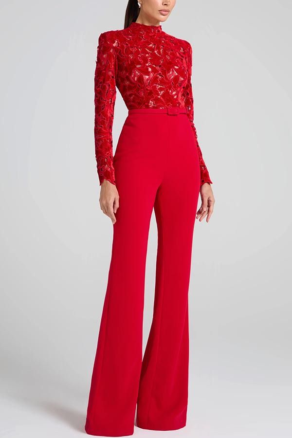 Women's Clothing Autumn And Winter Long Sleeved Belt Flared Pants Casual Loose Party Jumpsuit_voghion.com