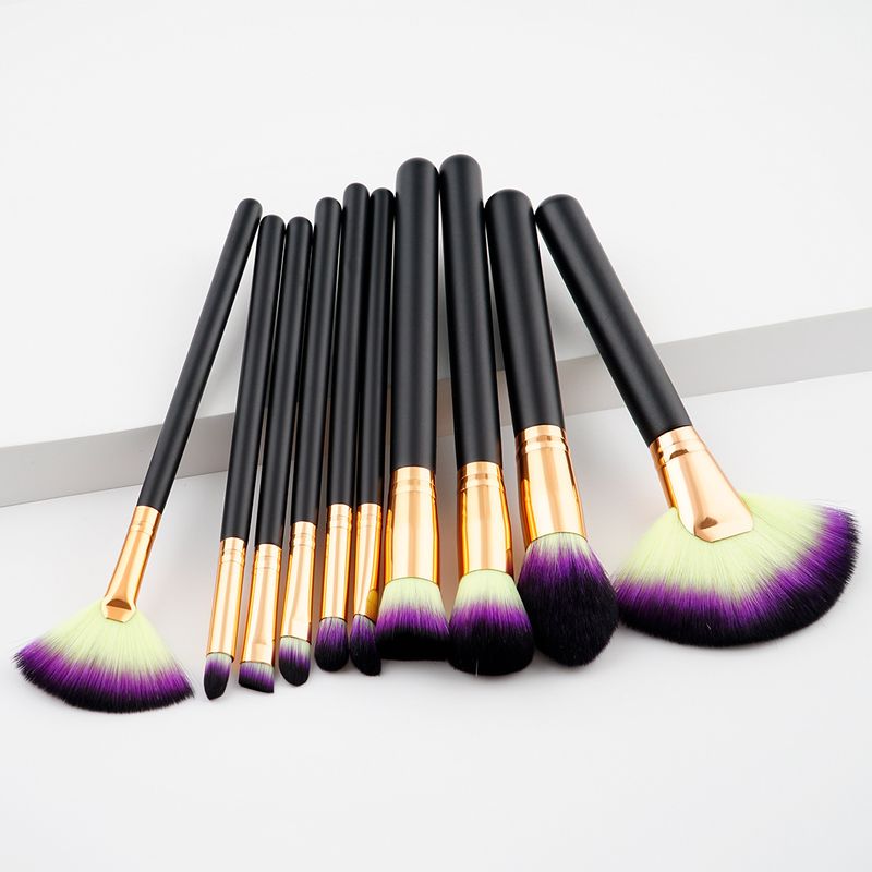 10 pcs makeup brushes makeup tools set large fan brush wooden handle (7 colors in total GUJHUI_voghion.com