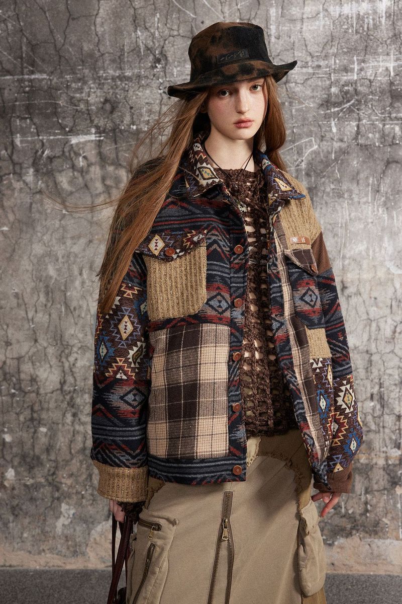 Eon Modish 25 Autumn New American Street Fashion Ethnic Style Patchwork Jacket Coat_voghion.com