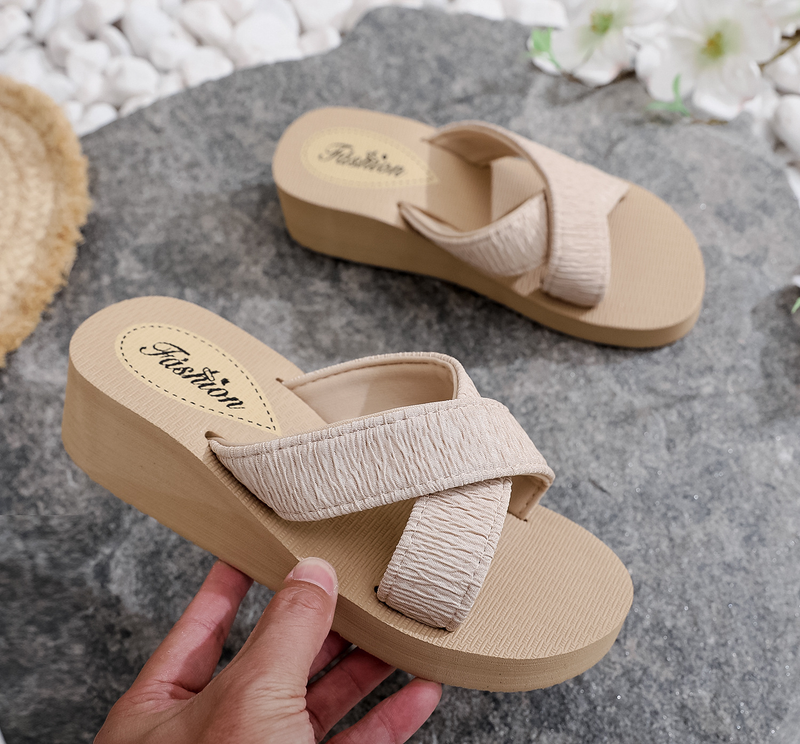 Ethnischen stil neue feste farbe dicken sohlen casual kreuz mode bonbonfarbenen frauen hausschuhe_voghion.com