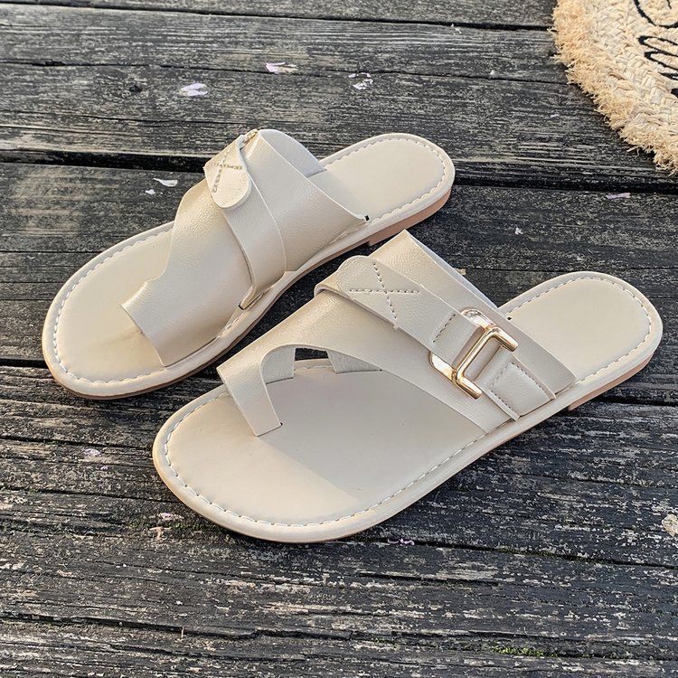 Sandálias femininas plus size com argola para os dedos, verão 2024, sandálias rasas para atividades ao ar livre_voghion.com