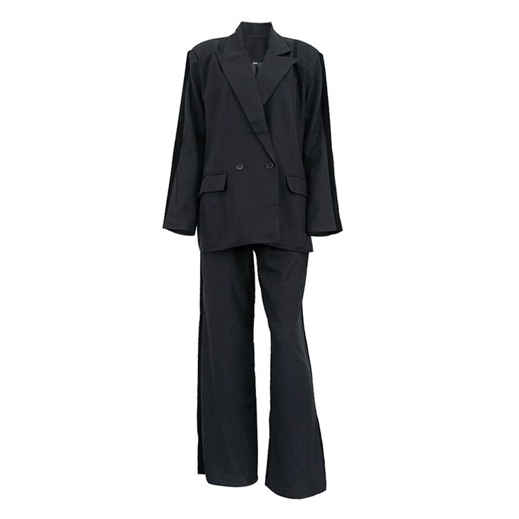 Vêtements pour femmes Tempérament Commuting Costume ample Costume pour femmes Couleur contrastée Veste à revers à manches longues Pantalon à jambe large Costume deux pièces_voghion.com