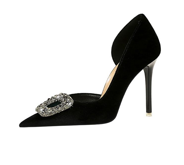 1363-K83 Bankett Dünne Absätze Verdicktes Wildleder Spitz Seitlich Hohl Metall Wasser Diamant Schnalle Ultra High Heel Einzelschuhe_voghion.com