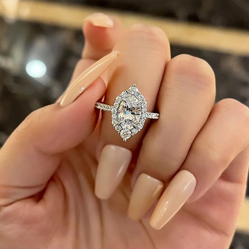 Anello di Cao Shi con zircone ellittico a forma di occhio di cavallo intarsiato in stile Instagram per cerimonia nuziale femminile_voghion.com