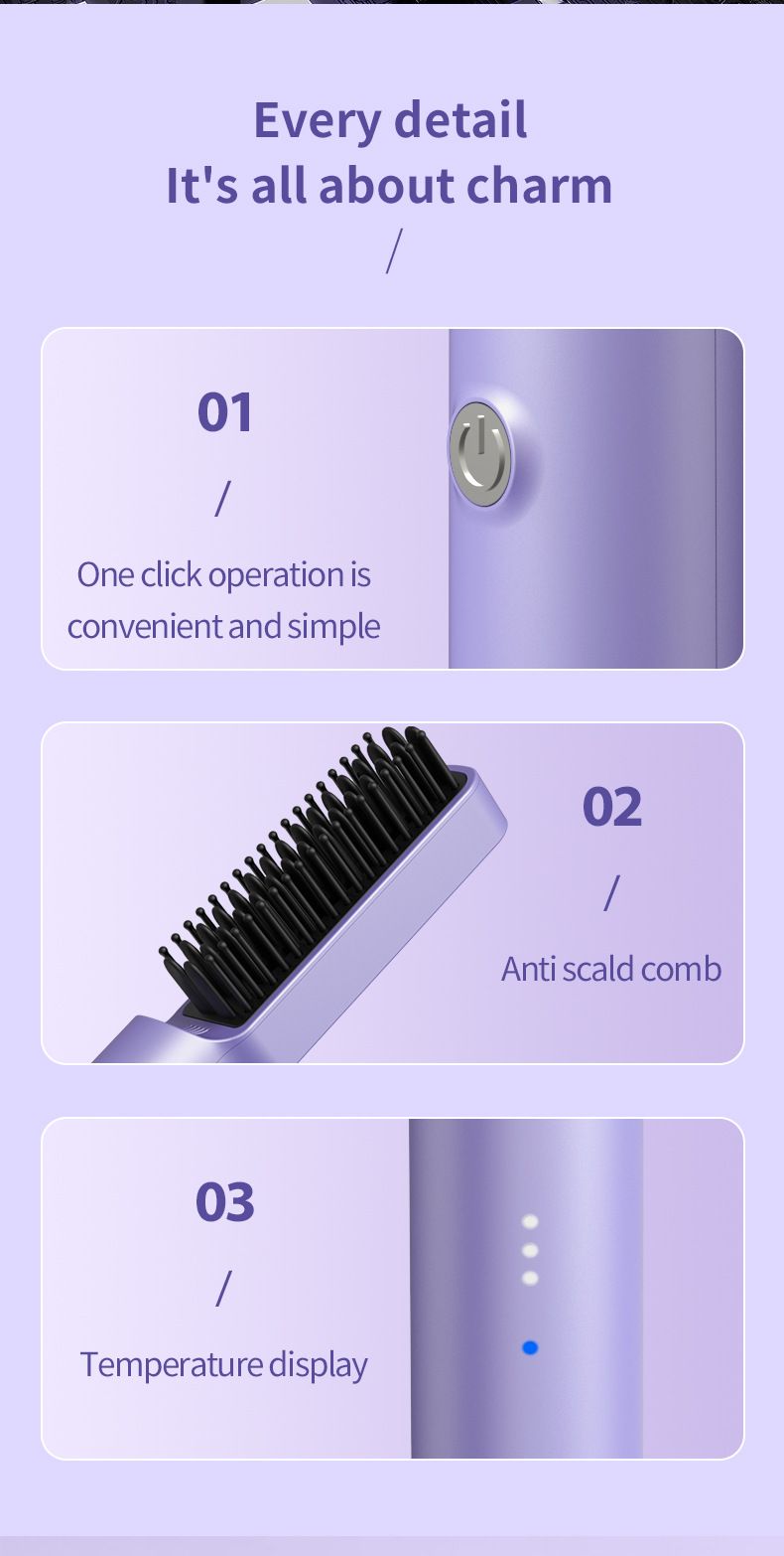 Mini Hair Straightener Brush - Negative Ion Detangling Comb For Quick Styling_voghion.com