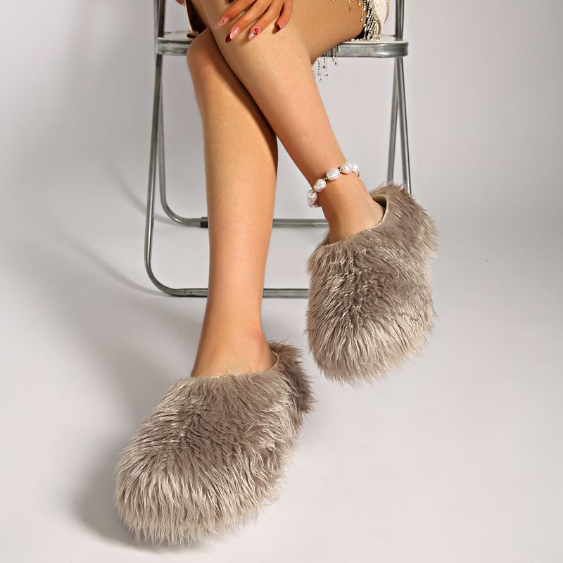 Chaussons mules en fausse fourrure avec semelle plateforme – Chaussures unisexes confortables pour l'intérieur et l'extérieur, antidérapantes et confortables, tendance années 2000_voghion.com