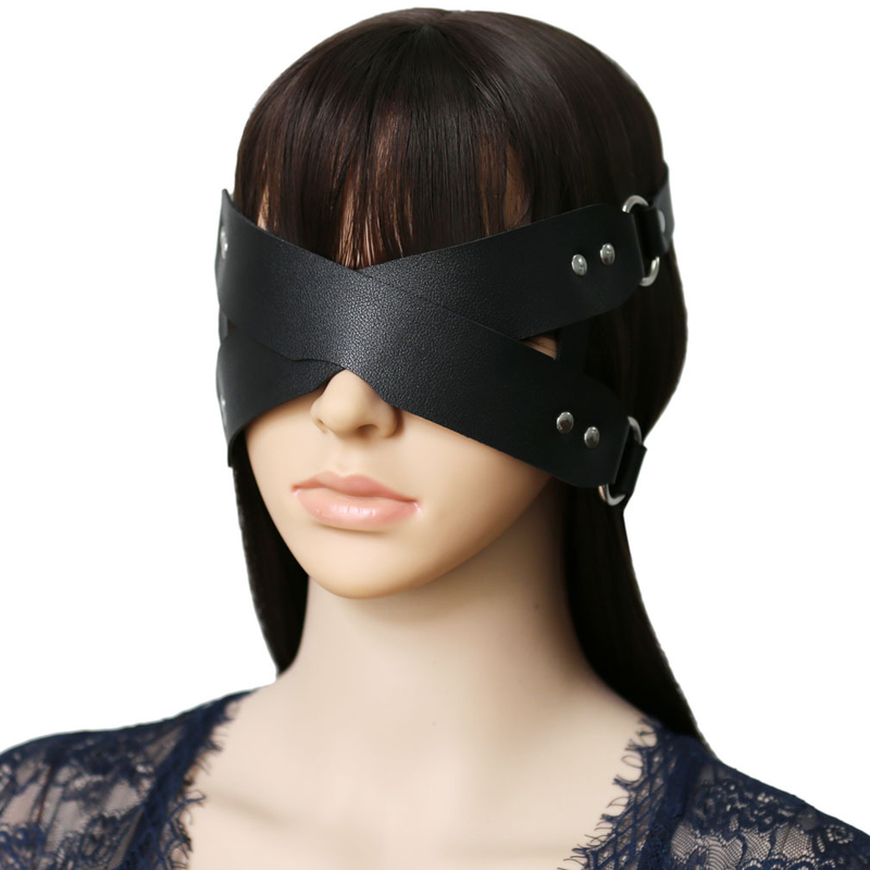 Eye PU leather Mask with Cross Adjustable Shading Blindfolded Bondage Harness Strap for Fetish Slave Cospl_voghion.com