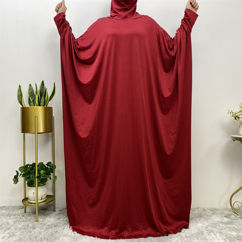 Abito da donna con maniche a pipistrello alla moda, tinta unita, moda casual_voghion.com