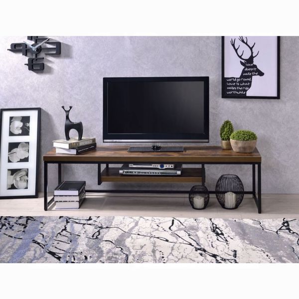 Weathered Oak And Black TV Stand With 1-Shelf_voghion.com