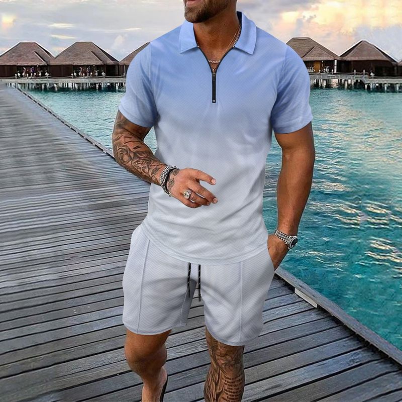 Vêtements d'été pour hommes, nouvelle tendance décontractée pour hommes, short à manches courtes avec fermeture éclair, costume deux pièces_voghion.com