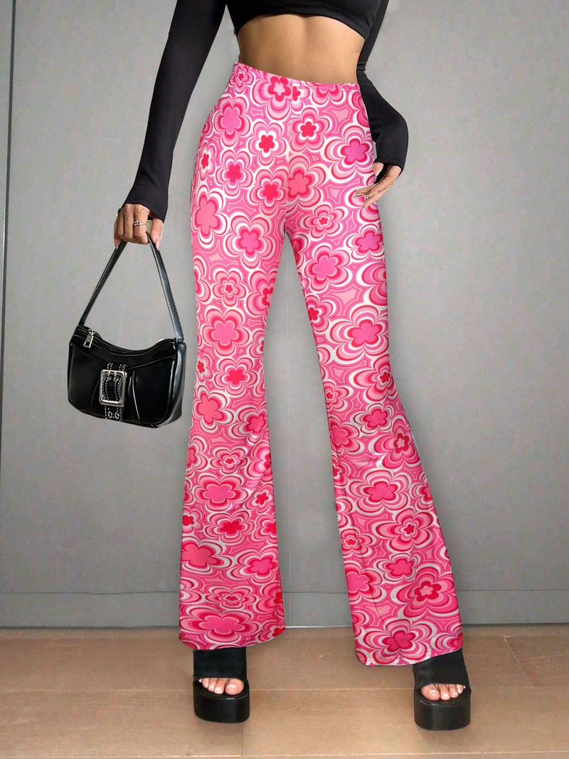 Pantalones acampanados con estampado fresco y dulce para mujer_voghion.com
