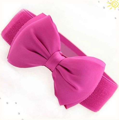 HOT Fashion Lady Bowknot Elastic Bow Wide Stretch Buckle Waistband Women Waist Belt_voghion.com