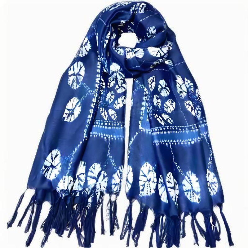 New Knot Ethnic Style Tie-dye Large Shawl Long Stay Beard Navy Blue Art Wax Printing Scarf_voghion.com