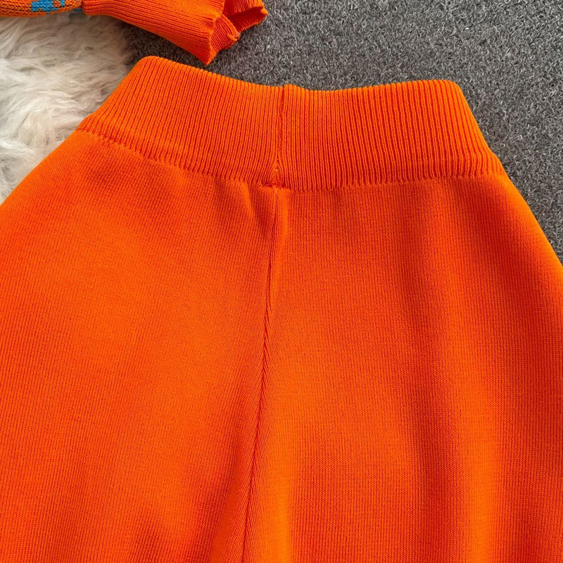 Ensemble deux pièces tendance pour femme, automne et hiver, lanterne, manches longues, col rond, pull ample imprimé, taille haute, pantalon large_voghion.com