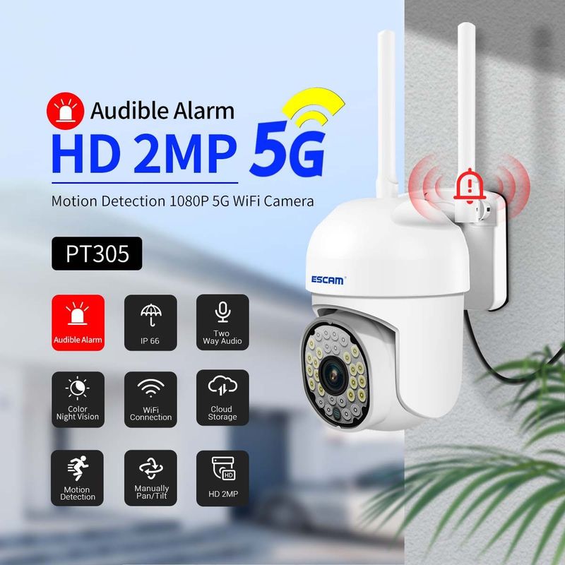 PT305 2MP HD Bewegungserkennung WiFi intelligent Duebel-Liichtquell Kamera (EU Stecker)_voghion.com