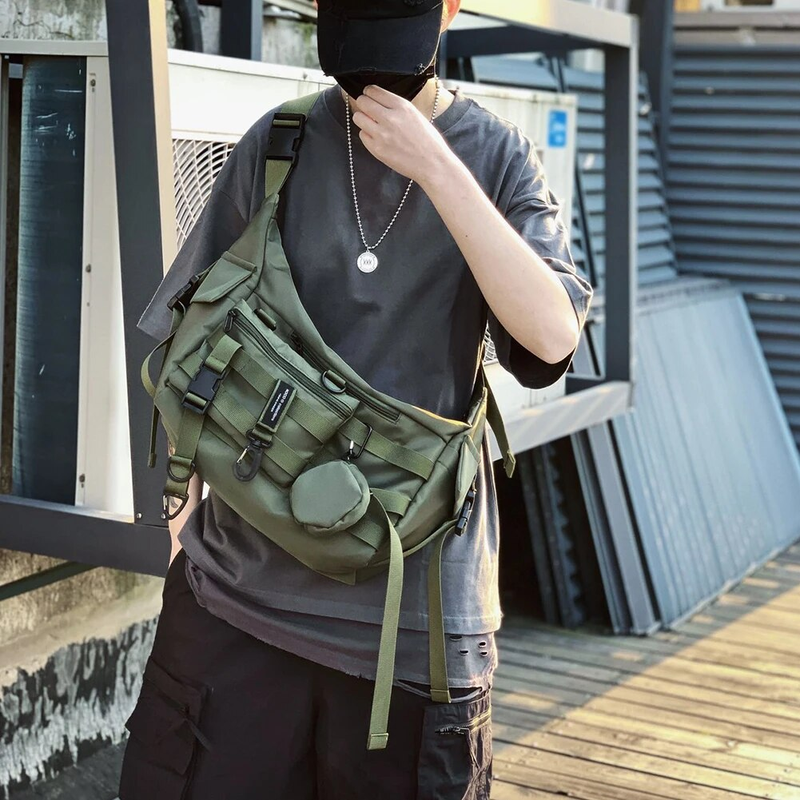 Schulter Gothic Schwarz Umhängetasche Messenger Tragetaschen Für Männer Frauen Shopper Nylon Hip Hop Techwear Satchel Taille Goth_voghion.com