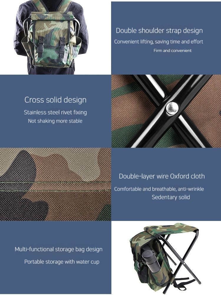 Camouflage Leisure õues kaasaskantav matkaseljakott tool, kokkupandav kalastuspink, telkimine_voghion.com