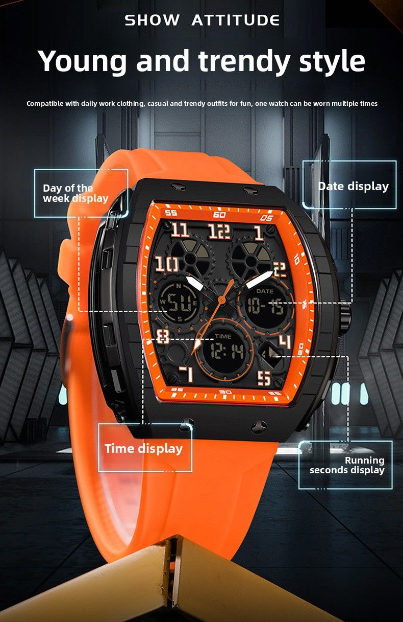 Montre homme Sanda Live électronique numérique multifonction tendance en silicone étanche avec réveil, best-seller_voghion.com